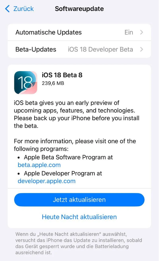 海西苹果手机维修分享苹果 iOS / iPadOS 18 开发者预览版 Beta 8 发布 